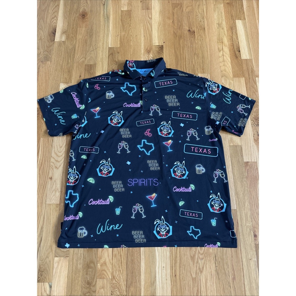 Horn Legend Neon Sign Texas Print‎ Mens Polo 3XL Black